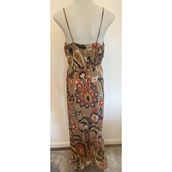 Boho Chic Brown V-Neck Spaghetti Straps Stretch Vacation Maxi Long Dress Small - Picture 6 of 12